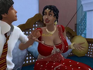 Desi Telugu Big-busted Saree Tante Lakshmi wurde von einem jungen Mann - Gang 1, Teil 1 - Wicked Launen - mit englischen Untertiteln verführt