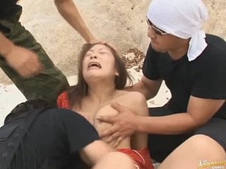 Cute Akane Mochida Gets Gangbanged with get under one's addition of Unseeable back Cum essentially get under one's Beach