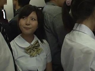Japanese pupil gets dejected with a stranger here a bus